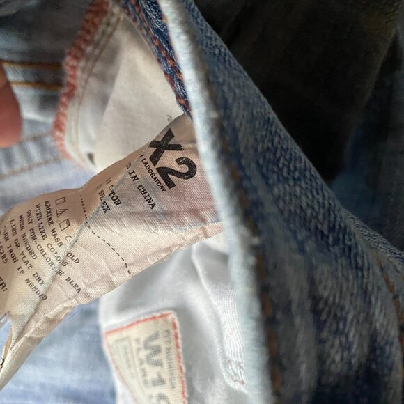 Express X2 Denim low rise light wash flared distressed jeans 10 Y2K cotton - Picture 11 of 15